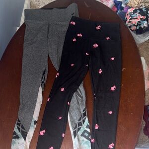 Victoria's Secret Womens Gray and Black Leggings with Pink Accents and tie dye.